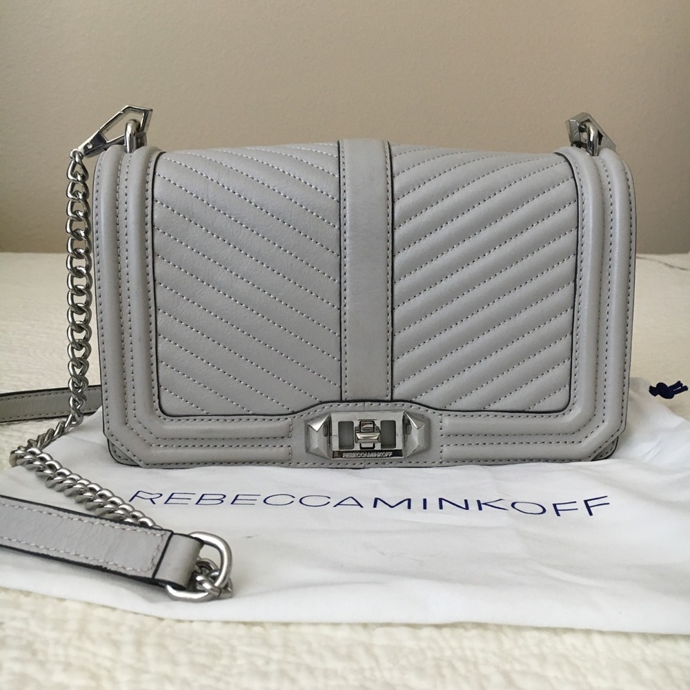 Rebecca Minkoff Light Gray Quilted Leather Crossbody Bag